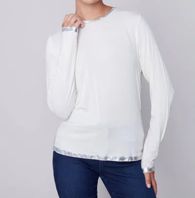 Charlie B Foil Print Detail Long Sleeve Top In Cream In White