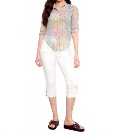 Charlie B Foil Printed Crinkled Blouse In Marigold In White