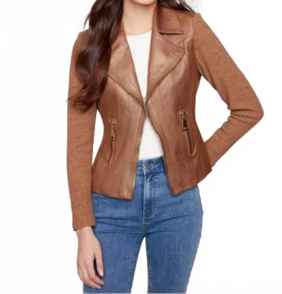 Charlie B Foil Vintage Leather And Rib Knit Combo Perfecto In Copper In Multi