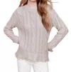 Charlie B Distressed Hem Cable Knit Sweater In Champagne In Gold