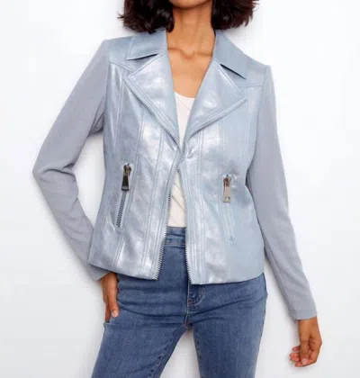 Charlie B Foiled Faux Leather And Rib Knit Jacket In Haze In Brown