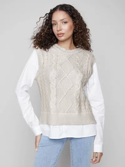 Charlie B Foiled Knit Fooler Vest In Gold In Neutral