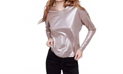 Charlie B Foiled Knit Long Sleeve Top In Truffle In Brown