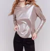 Charlie B Foiled Knit Top In Truffle In Metallic