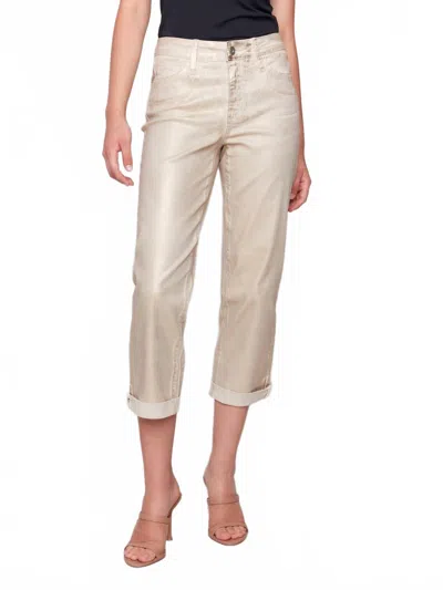 Charlie B Foiled Straight Leg Pants In Natural Gold