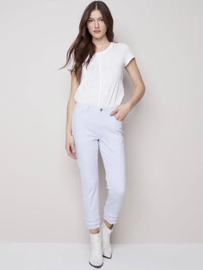 Charlie B Frayed Cropped Hem Twill Pants In Lilac In White