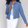 Charlie B Linen Blend With Frayed Edges Jacket In Denim In Multi