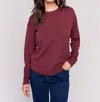 Charlie B Frayed Edge Round Hem Sweater In Cabernet In Red