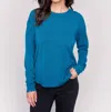 Charlie B Frayed Edge Round Hem Sweater In Peacock In Blue
