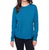 Charlie B Frayed Edge Round Hem Sweater In Peacock In Blue