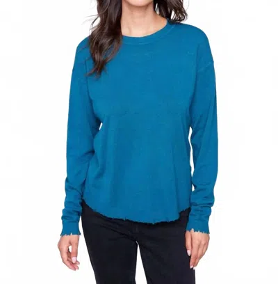 Charlie B Frayed Edge Round Hem Sweater In Peacock In Blue