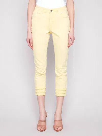 Charlie B Frayed Hem Ankle Leg Pant In Lemonade In Yellow