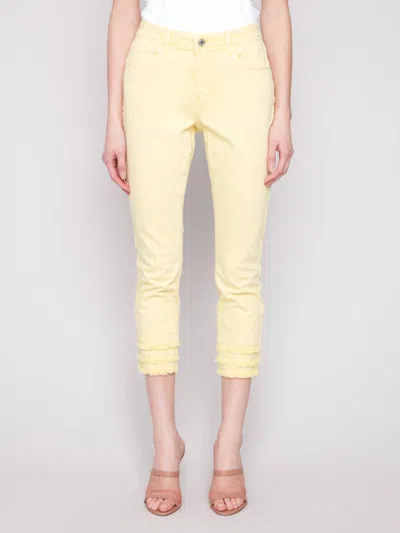Charlie B Frayed Hem Ankle Leg Pant In Lemonade In White