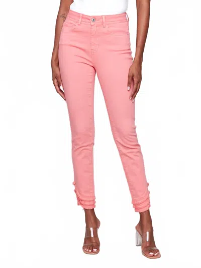 Charlie B Frayed Hem Twill Pants In Watermelon In Pink