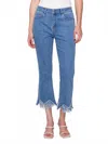Charlie B Fringed Hem Cropped Jeans In Denim In Blue