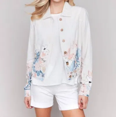 Charlie B Front Pocket Floral Jacket In Supernova In White