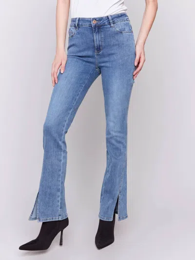 Charlie B Front Slit Jeans In Medium Blue
