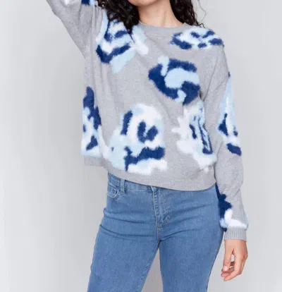 Charlie B Fuzzy Floral Jacquard Sweater In Grey