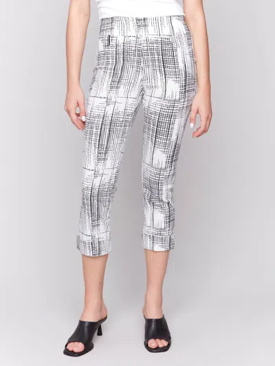 CHARLIE B GEO PRINTED PULL ON CAPRI PANT IN GRAY