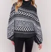 Charlie B Geometric Jacquard Cowl-neck Poncho In Charcoal In Pink