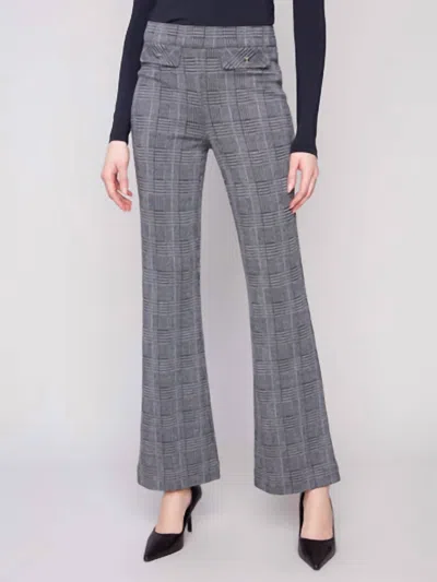Charlie B Glen Plaid Flare Pants In Charcoal In Gray