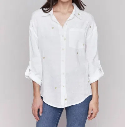 Charlie B Gold Hearts Button Up In White