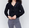 Charlie B Hairy Knit Short Cardigan In Black