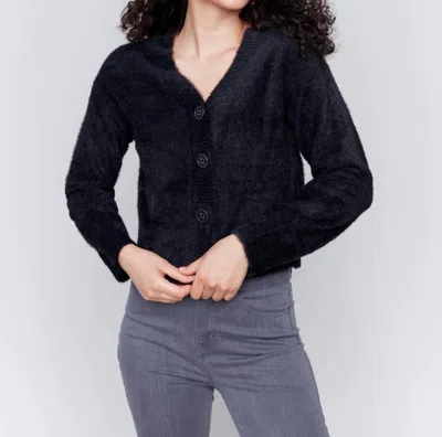 Charlie B Hairy Knit Short Cardigan In Black