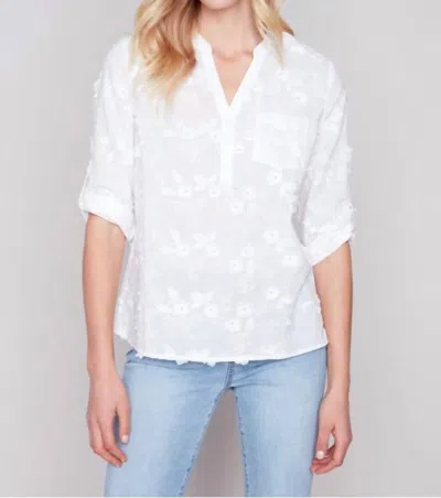 Charlie B Half-button Embroidered Cotton Blouse In White