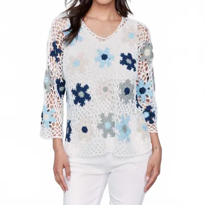 Charlie B Handcrafted Floral Crochet Top In Blue In Multi