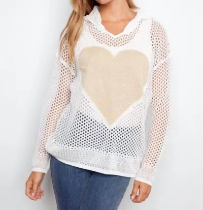 Charlie B Heart Long Sleeve Fishnet Hoodie In White