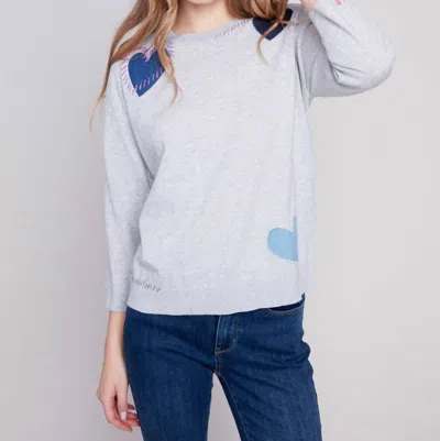 Charlie B Hearts Sweater In Heather Grey In Gray