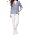 Charlie B Henley Roll Up Sleeve Blouse In Ocean In Blue