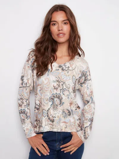 Charlie B Holland V-neck Sweater In Printed Plushy In Multi