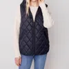 Charlie B Hooded Puffer Vest In Black In Blue