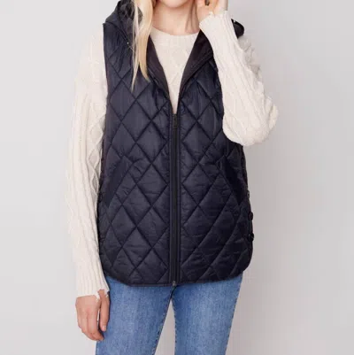 Charlie B Hooded Puffer Vest In Black In Blue