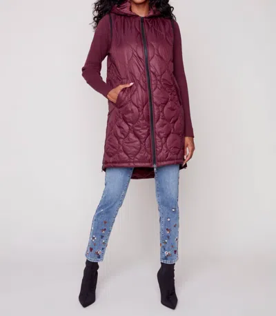Charlie B Hooded Quilted Puffer Vest In Port Red In Pink