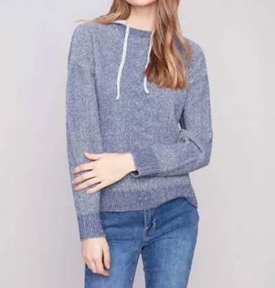 Charlie B Hoodie With Front Cable Detail Sweater In Heather Denim In Blue