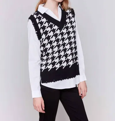 Charlie B Houndstooth V-neck Fooler Vest In Multi