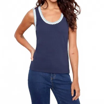 Charlie B Interlock Knit Tank Top With Crotchet Detail In Navy In Blue