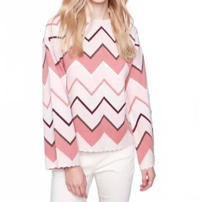 Charlie B Jacquard Bell Sleeve Sweater In Chevron In Pink