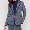Charlie B Jacquard Knit Blazer With Hood In Navy In Blue