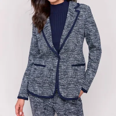 Charlie B Jacquard Knit Blazer With Hood In Navy In Blue