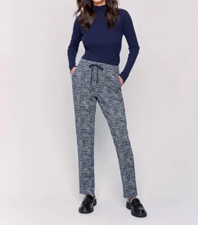 Charlie B Jacquard Knit Plaid Jogger With Drawstring In Navy In Blue