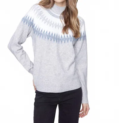 Charlie B Jacquard Mock Neck Raglan Sweater In Gris Pale In Multi