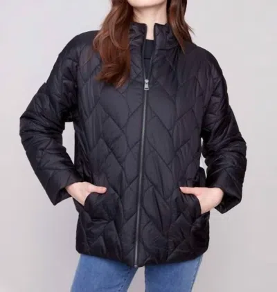 Charlie B Jacquard Quilted Puffer Jacket In Black