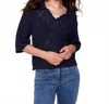 Charlie B Johnny Collar Pointelle Sweater In Navy
