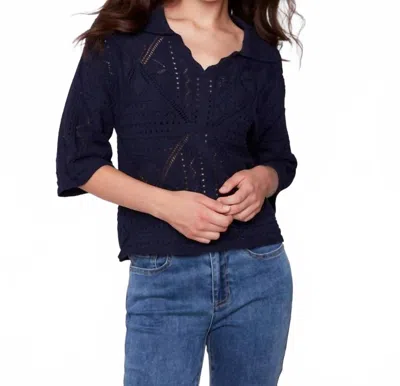 Charlie B Johnny Collar Pointelle Sweater In Navy