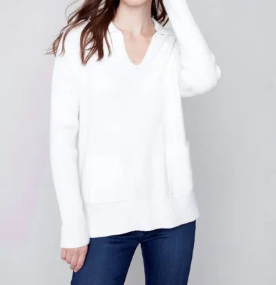 Charlie B Johnny Collar Sweater In White