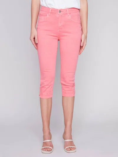 Charlie B Knee High Capri Twill Pants In Flamingo In Pink